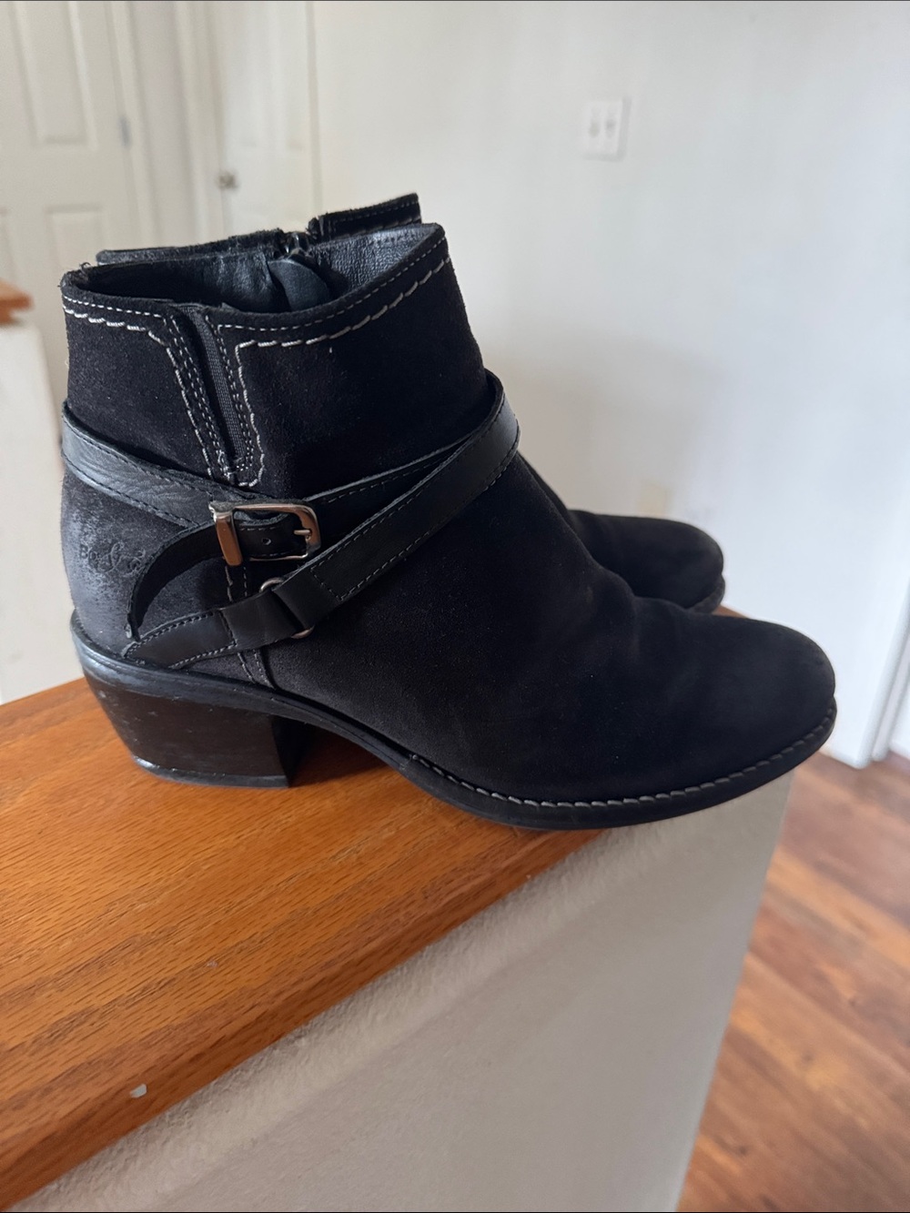 Women's Black suede Ankle Booties with Buckle Strap - Picture 5 of 7